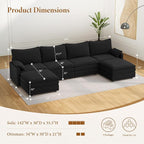 Vesgantti 142" U Shaped Sectional Couch, Comfy Cloud Modular Sectional Sofa - Image 2