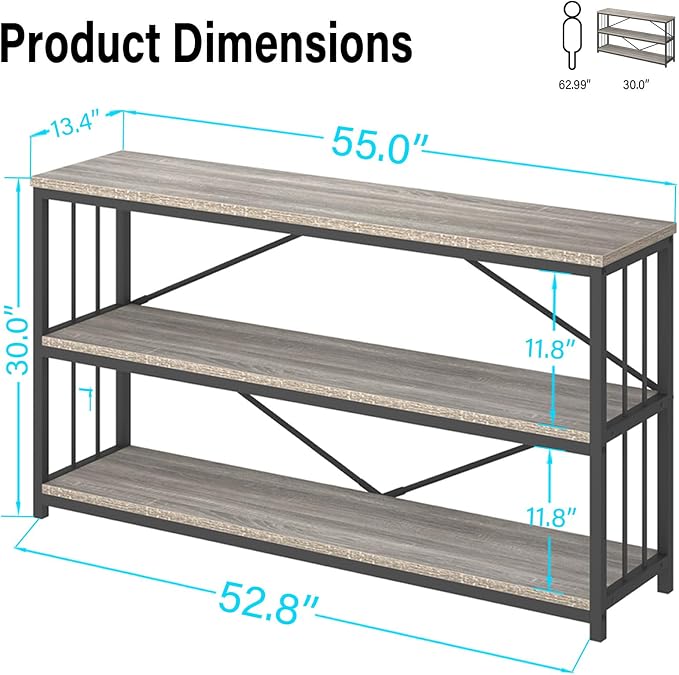 LVB Farmhouse Industrial Console Table, Wood Metal Foyer Entryway Sofa Tables - Image 2