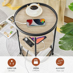 Dulcii Round Side Table with Charging Station, End Table with 3 Shelves - Image 5