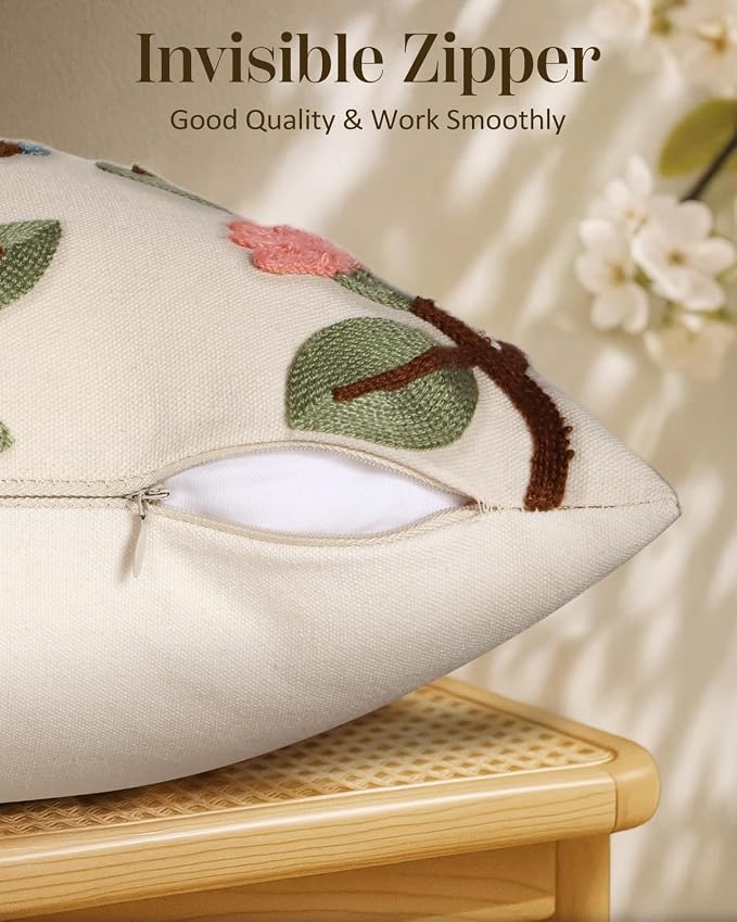 Embroidered Lumbar Pillow Cover 20x12 Inch, Bird Lemon | Decorative Throw - Image 3