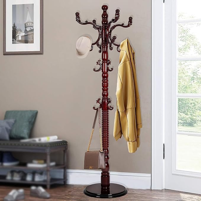 73" Wooden Coat Rack Stand, Coat Racks Freestanding by Unknown
