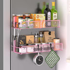 Magnetic Spice Rack for Refrigerator, 2 Pack Metal Magnetic Shelf Pink by DTUQYX