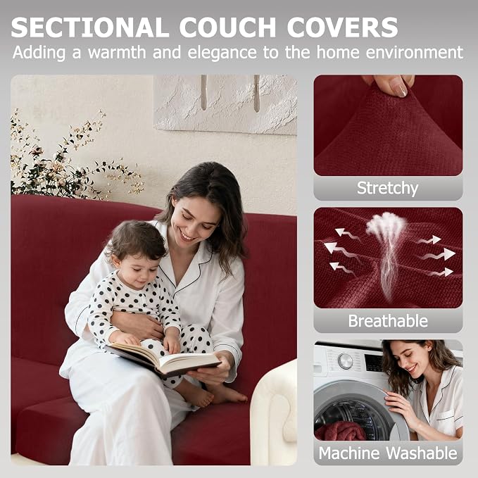 Arfntevss Velvet Sectional Couch Covers L Shape Couch Cushion Covers Slipcovers - Image 2