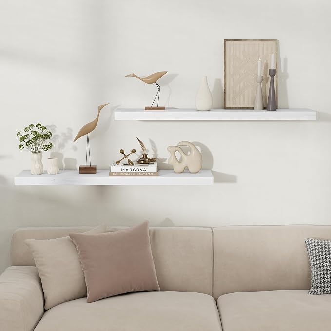 Fun Memories Floating Shelves for Wall, 40 Inch Long Set of 2 Rustic Wood Wall - Image 2