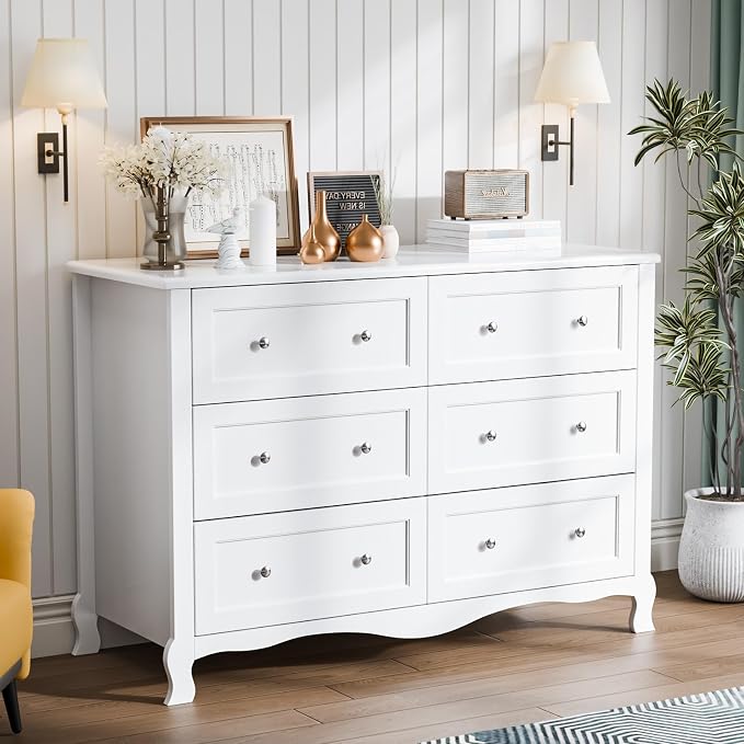 VINGLI White Dresser 6 Drawer, Wood Dresser Chest of Drawers, Clothes Dressers - Image 8