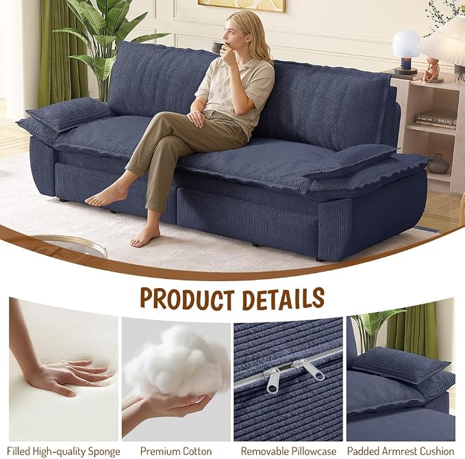 KEIKI 73.2" Queen Convertible Sofa Bed, 3-in-1 Pull Out Sleeper Couch - Image 4