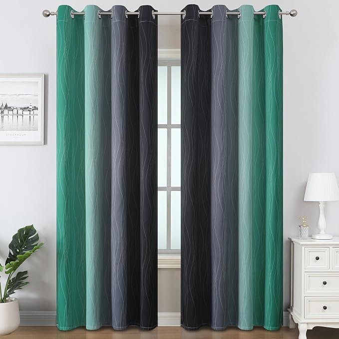 Black and Green Ombre Blackout Curtains 102 Inches Long | Curtains - Image 2