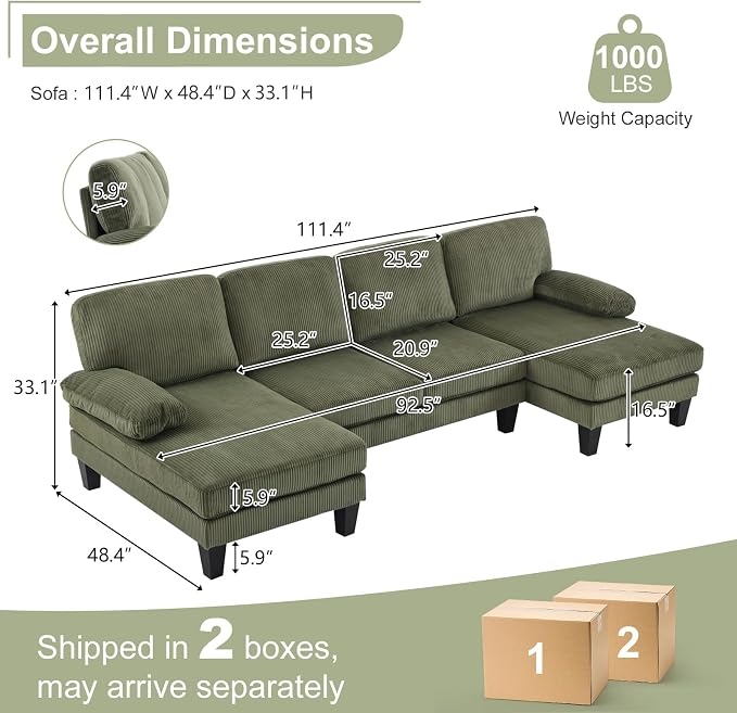 Karl home U-Shape Sectional Sofa Couch 111" Modern 4-Seat Sofa - Image 2