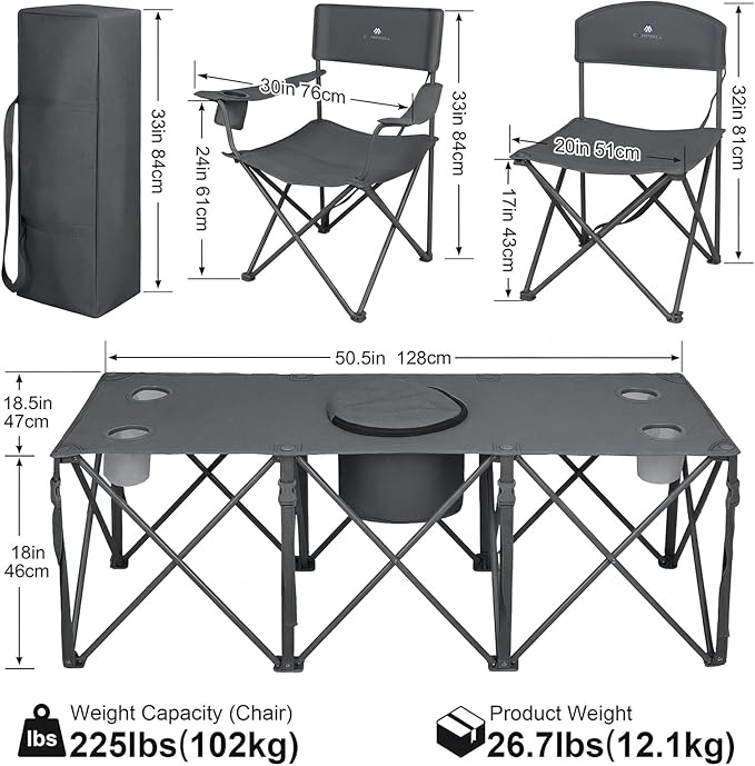 Camping Chair Set of 3, Outdoor Folding Camping Chairs - Image 3