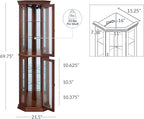 BELLEZE Lighted Wooden Corner Display Curio Cabinet, Two Section Shelving Unit - Image 2