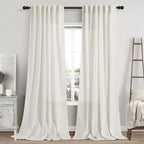 Cream Linen Curtains 108 Inches Long 2 Panels Set Back Tab Rod Pocket Semi by Nanspring