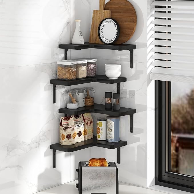 Venusmiles Corner Floating Shelves Set of 4, Wall Mounted L-Shaped Storage - Image 3