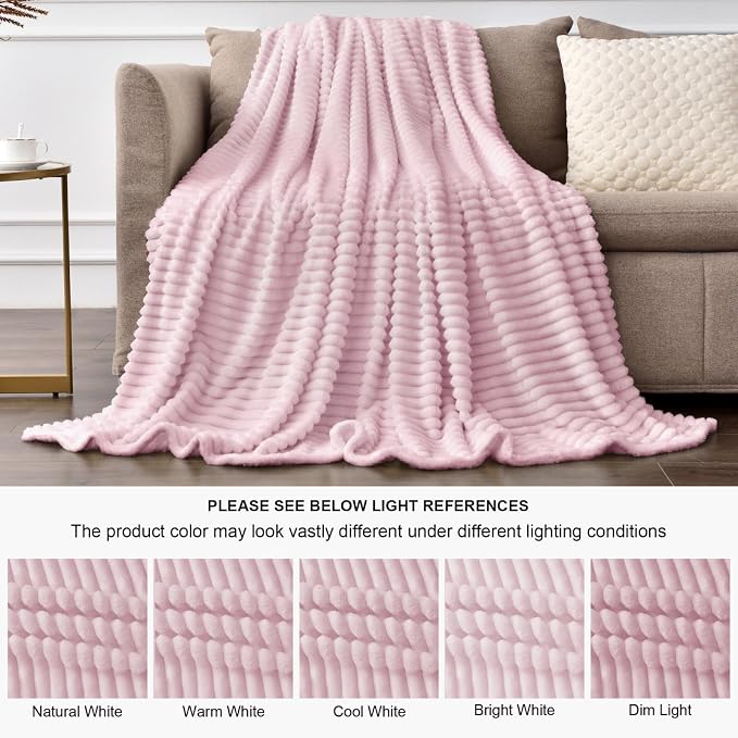 BEDELITE Ribbed Cherry Blossom Fleece Throw Blanket - Image 6