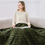 BEDELITE Striped Fleece Throw Blanket, Olive Green, Soft Cozy, Lightweight Warm - Image 6