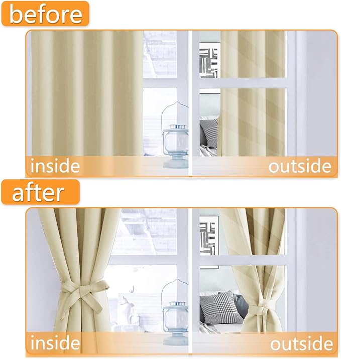 Blackout Curtains for Bedroom, Light Beige, 52 x 63 Inch, 2 Panels | Thermal - Image 4