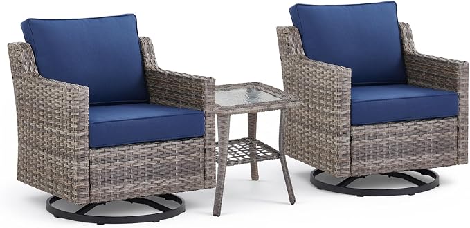 3 Pieces Patio Furniture Set-High Back Swivel Patio Chairs Set of 2 - Image 9