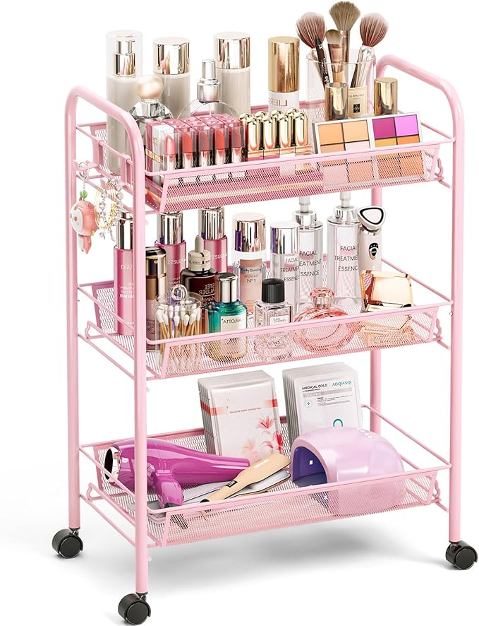 TOOLF 3 Tier Rolling Cart Pink by TOOLF