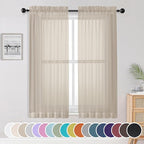 Sheer Curtains 63 inch Length 2 Panels Set, Light Weight Soft Solid Light by OWENIE