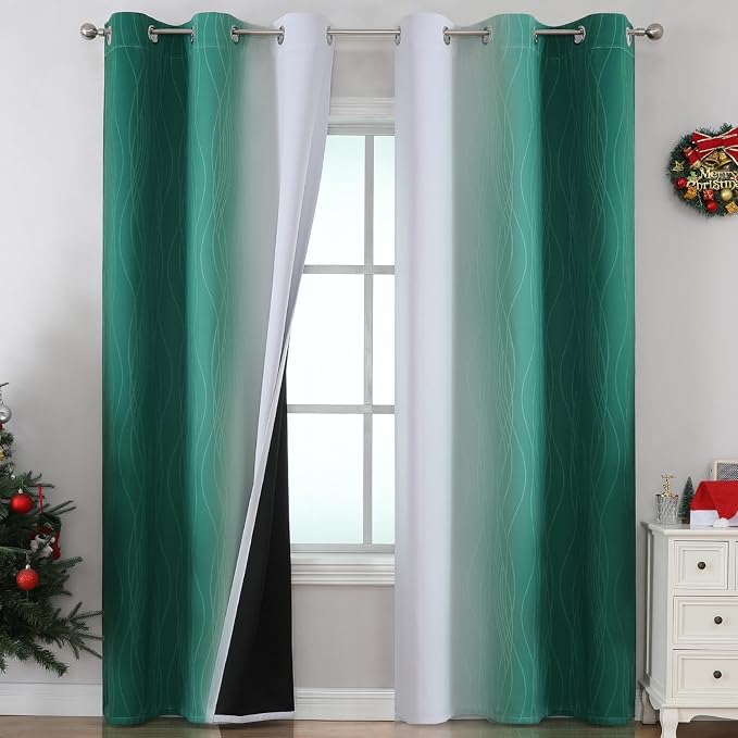 Green and Greyish White Blackout Curtains 42Wx84L 2 Panels | Ombre Curtains by ESTELARTEXTILER
