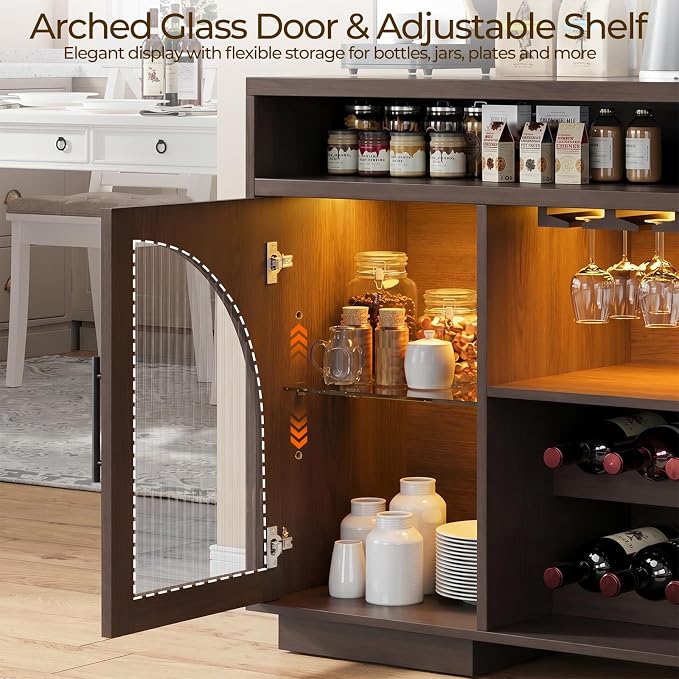 Wine Bar Cabinet, Arched Glass Doors, Wine Rack, Adjustable Shelves, Sideboard - Image 5