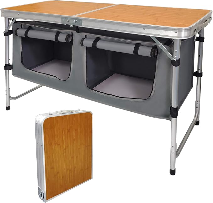 Folding Camping Table with Storage Lightweight Camp Tables Portable by HYMnature