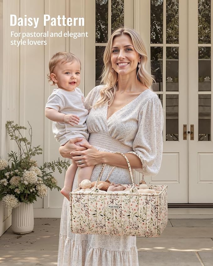 Blissful Diary Floral Diaper Caddy Organizer, Stylish Nursery Storage Basket - Image 7
