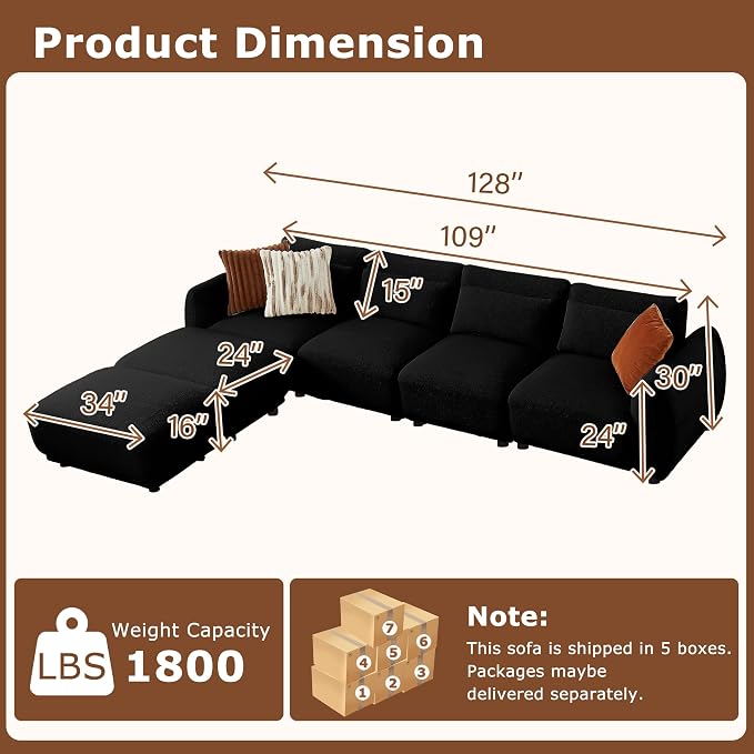 U Shaped Cloud Sectional, Convertible L Shaped Couch - Image 2