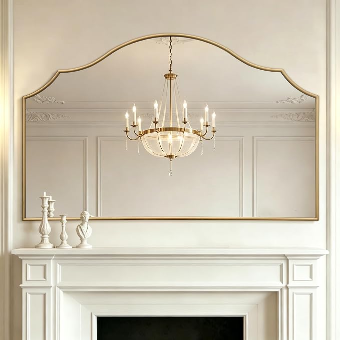 Besdomus Oversized Scalloped Gold Mirror: 54"x34" Modern Minimalist Wood Frame by Besdomus