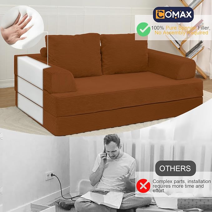COMAX Convertible Sofa Bed, Folding Floor Couch Corduroy Fold Out Couch Bed - Image 4