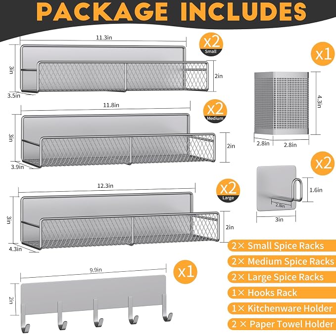 Magnetic Spice Rack for Refrigerator, 10 Pack 100% Metal Strong Magnet Shelf - Image 2