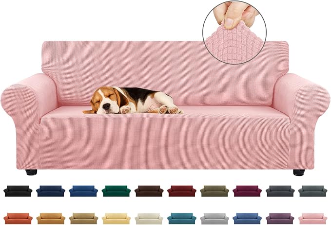 Stretch Couch Covers for Sofa, 3 Cushion Couch Slipcover, Dusty Pink | 1-Piece by KEKUOU