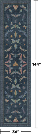 Dark Blue Vintage Hallway Runner Rug 3x12, Washable Non Slip Kitchen Carpet - Image 2
