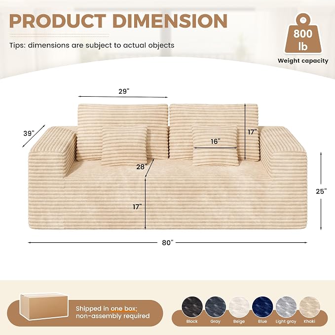 Luxanimarion 80'' Modern Cloud Loveseat Sofa, No Assembly Required Deep Seat - Image 2