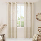 Natural Linen Curtains 80 inches Long 2 Panels Set, Bronze Grommet Thick by LAMIT