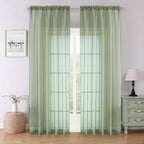 Sage Green Sheer Curtains 90 Inches Long 2 Panels, Light Filtering Airy Voile by Lecloud