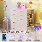 Drawer Dresser with LED Lights and Open Shelves, Modern Tall Chest of Drawers - Image 7