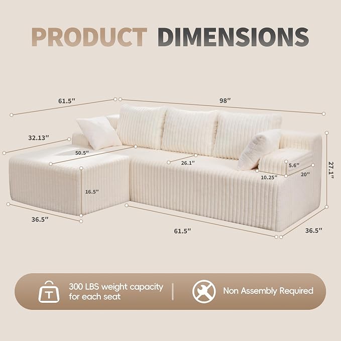Modular Sectional Sofa Couches L-Shape Couch 3 Seat Modular Sofa Memory Foam - Image 2