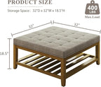 Befurtori Large Square Ottoman Coffee Table, Linen Solid Upholstered Footrest - Image 2