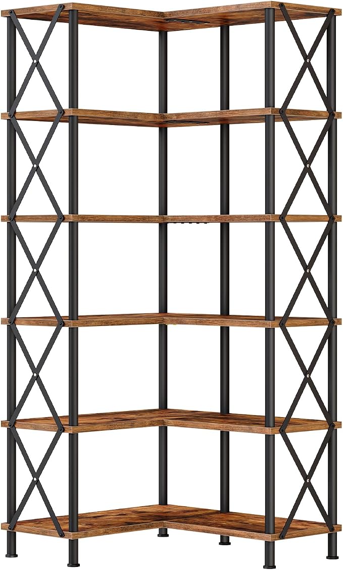HOOBRO Corner Bookshelf, 6-Tier L-Shaped Bookcase, Industrial Open Display by HOOBRO