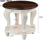 Solid Wood End Table, 2-Tier Round Sofa Side Table - Image 2