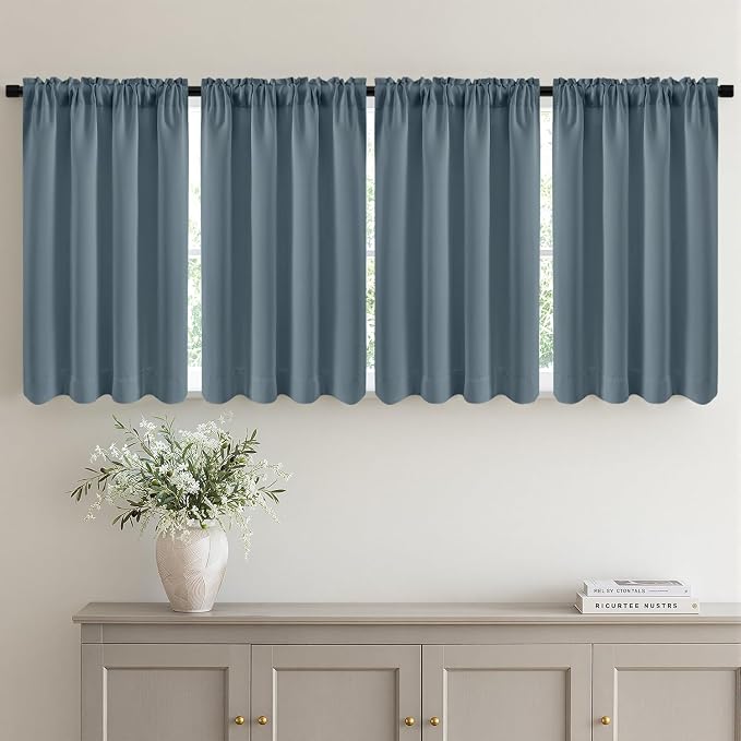 MIULEE 4-Panel 36 Inch Blackout Kitchen Tier Curtains Over Sink Grey Blue | by MIULEE