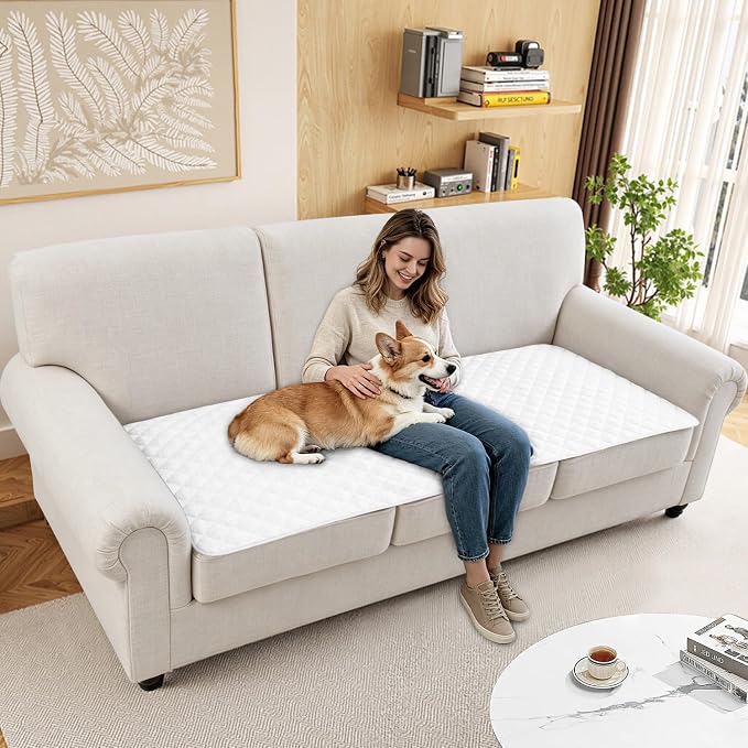 Dog Couch Cover for Sofa 100% Waterproof Faux Linen Sofa Covers for 3 Cushion - Image 2