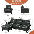 2PCS Sectional Sofa Set with Ottoman, Modern Linen 4 Seater Couch Set with Side - Image 2