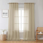 Taupe Sheer Curtains 96 Inches Long 2 Panels, Modern Voile Solid Breathable by Lecloud