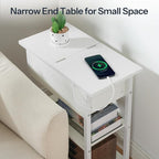 HOOBRO End Table with Charging Station, Narrow Side Table, Flip Top Nightstand - Image 4