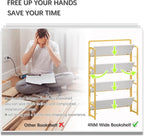 4NM No Assembly Extra Wide 4 Tiers Folding Bookshelf Storage Shelves Vintage - Image 7