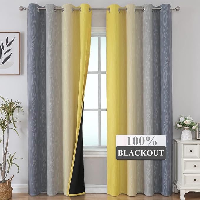 Yellow and Grey Ombre Blackout Curtains - Image 2