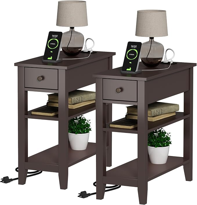 ChooChoo Narrow End Table Set of 2, Side Table Living Room by ChooChoo