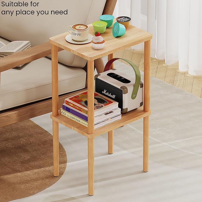 Solid Wood Side Table, 2-Tier Tall End Table - Image 5