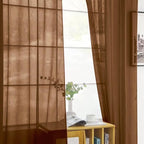 SpaceDresser Basic Rod Pocket Sheer Voile Window Curtain Panels Brown 1 Pair 2 - Image 3